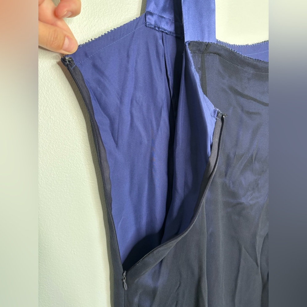 Simply Vera Wang Dress. Size 12 Black Georgette, Blue Satin, Beading Details - Picture 4 of 11